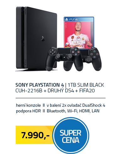 SONY PlayStation 4 - 1TB slim Black CUH-2216B + druhý DS4 + FIFA20