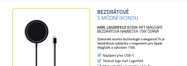 Karl Lagerfeld Ikonik NFT MagSafe Bezdrátová Nabíječka 15W černá