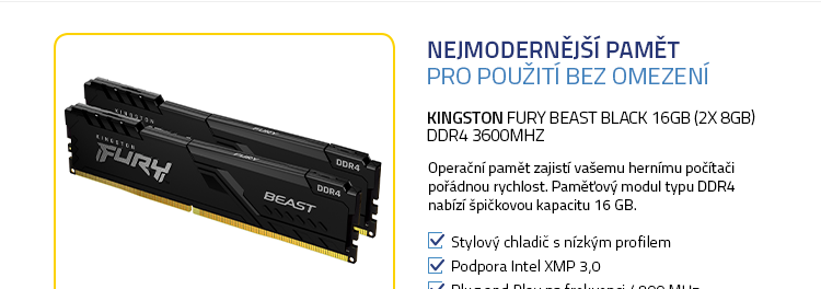 Kingston FURY Beast Black 16GB (2x 8GB) DDR4 3600MHz