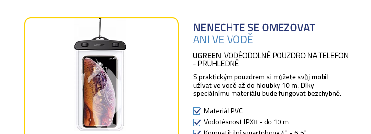 UGREEN Voděodolné pouzdro na telefon - průhledné