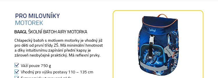 BAAGL Školní batoh Airy Motorka