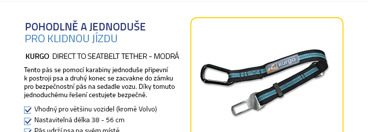 Kurgo Direct to Seatbelt Tether - modrá