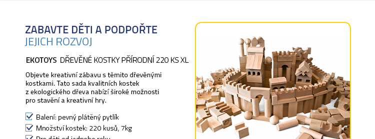 EkoToys Dřevěné kostky přírodní 220 ks XL
