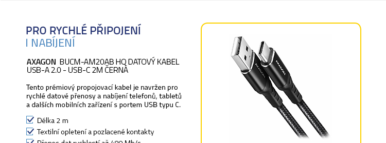 AXAGON BUCM-AM20AB HQ Datový kabel USB-A 2.0 - USB-C 2m černá