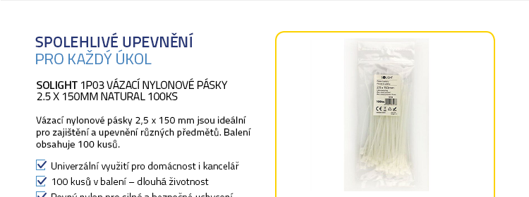 Solight 1P03 vázací nylonové pásky 2.5 x 150mm natural 100ks