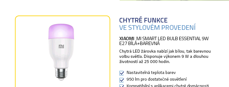 Xiaomi Mi Smart LED Bulb Essential 9W E27 bílá+barevná