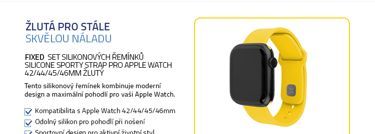 FIXED Set silikonových řemínků Silicone Sporty Strap pro Apple Watch 42/44/45/46mm žlutý