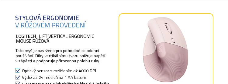 Logitech Lift Vertical Ergonomic Mouse růžová