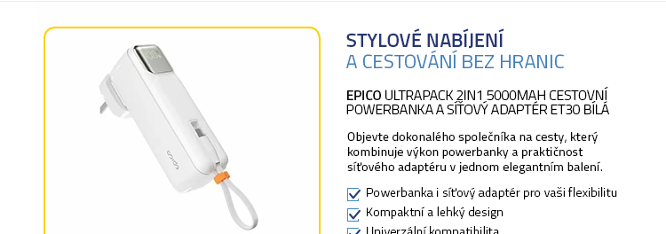 Epico UltraPack 2in1 5000mAh cestovní powerbanka a síťový adaptér ET30 bílá