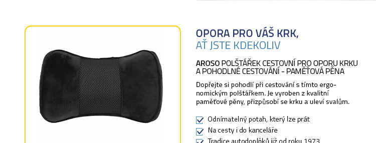 Aroso Polštářek cestovní pro oporu krku a pohodlné cestování - paměťová pěna