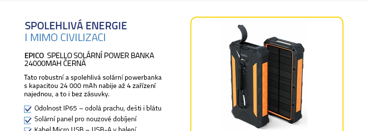 Epico Spello Solární power banka 24000mAh černá