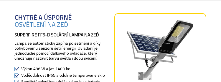 Superfire FF5-D solární lampa na zeď