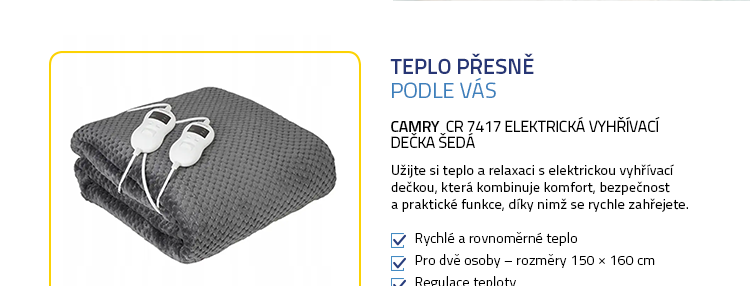 Camry CR 7417 Elektrická vyhřívací dečka šedá