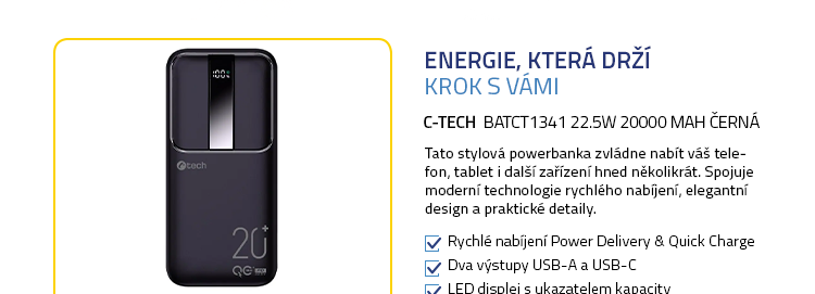C-TECH BATCT1341 22.5W 20000 mAh černá