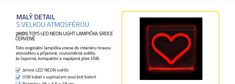 2Kids Toys LED NEON LIGHT lampička Srdce červené