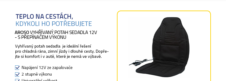 Aroso Vyhřívaný potah sedadla 12V - s přepínačem výkonu