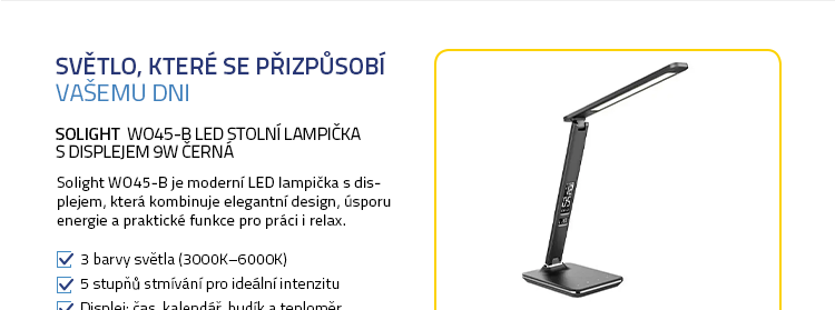 Solight WO45-B LED stolní lampička s displejem 9W černá