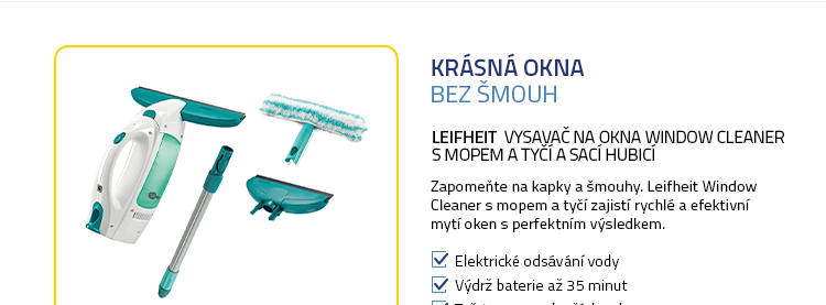 Leifheit 51016 vysavač na okna Window Cleaner s mopem a 43 cm tyčí + Sací hubice 17 cm-černá