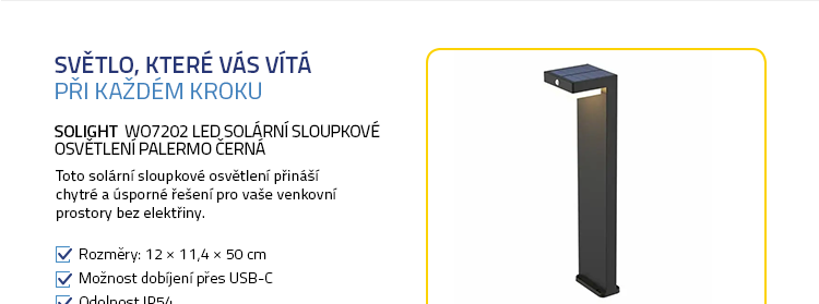 Solight Wo7202 LED solární sloupkové osvětlení Palermo černá