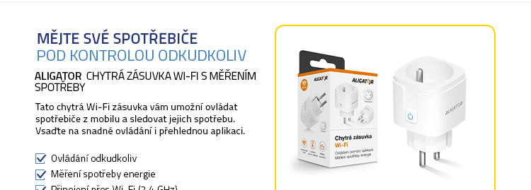 Aligator Chytrá zásuvka Wi-Fi s měřením spotřeby