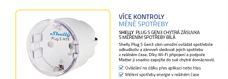 Shelly Plug S Gen3 Chytrá zásuvka s měřením spotřeby bílá