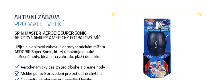 Spin Master AEROBIE Super Sonic aerodynamický americký fotbalový míč/raketa, 13,3x8,3x8,3 cm