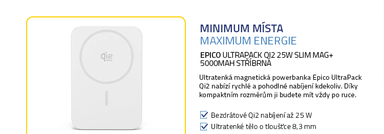 Epico UltraPack Qi2 25W Slim Mag+ 5000mAh stříbrná