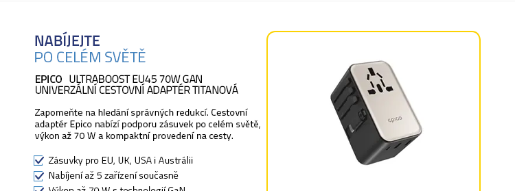 Epico UltraBoost EU45 70W GaN univerzální cestovní adaptér titanová