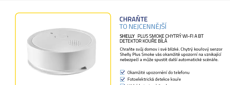 Shelly Plus Smoke chytrý Wi-Fi a BT detektor kouře bílá