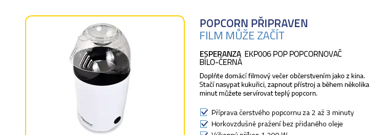 Esperanza EKP006 POP popcornovač bílo-černá