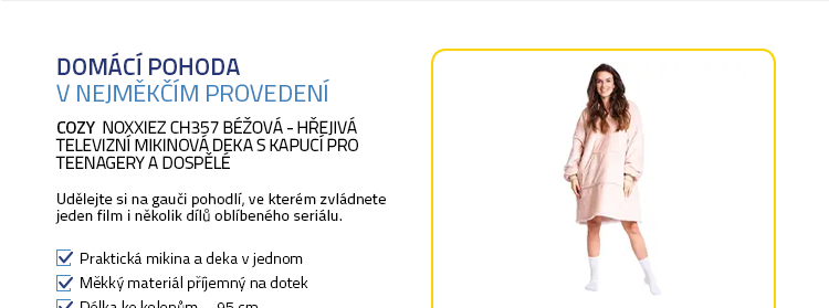 Cozy Noxxiez CH357 Béžová - hřejivá televizní mikinová deka s kapucí pro teenagery a dospělé
