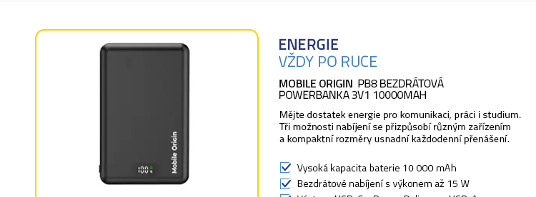 Mobile Origin PB8 Bezdrátová PowerBanka 3v1 10000mAh