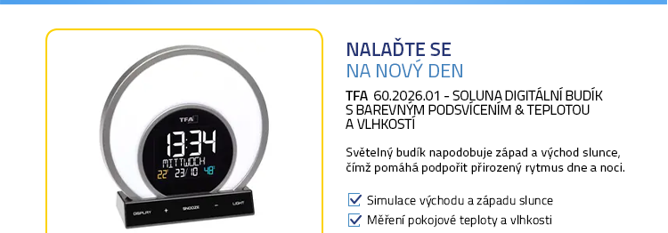 TFA 60.2026.01 - SOLUNA Digitální budík s barevným podsvícením & teplotou a vlhkostí